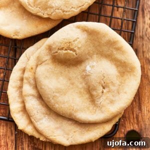 overhead view of 3 stacked gluten-free pitas.