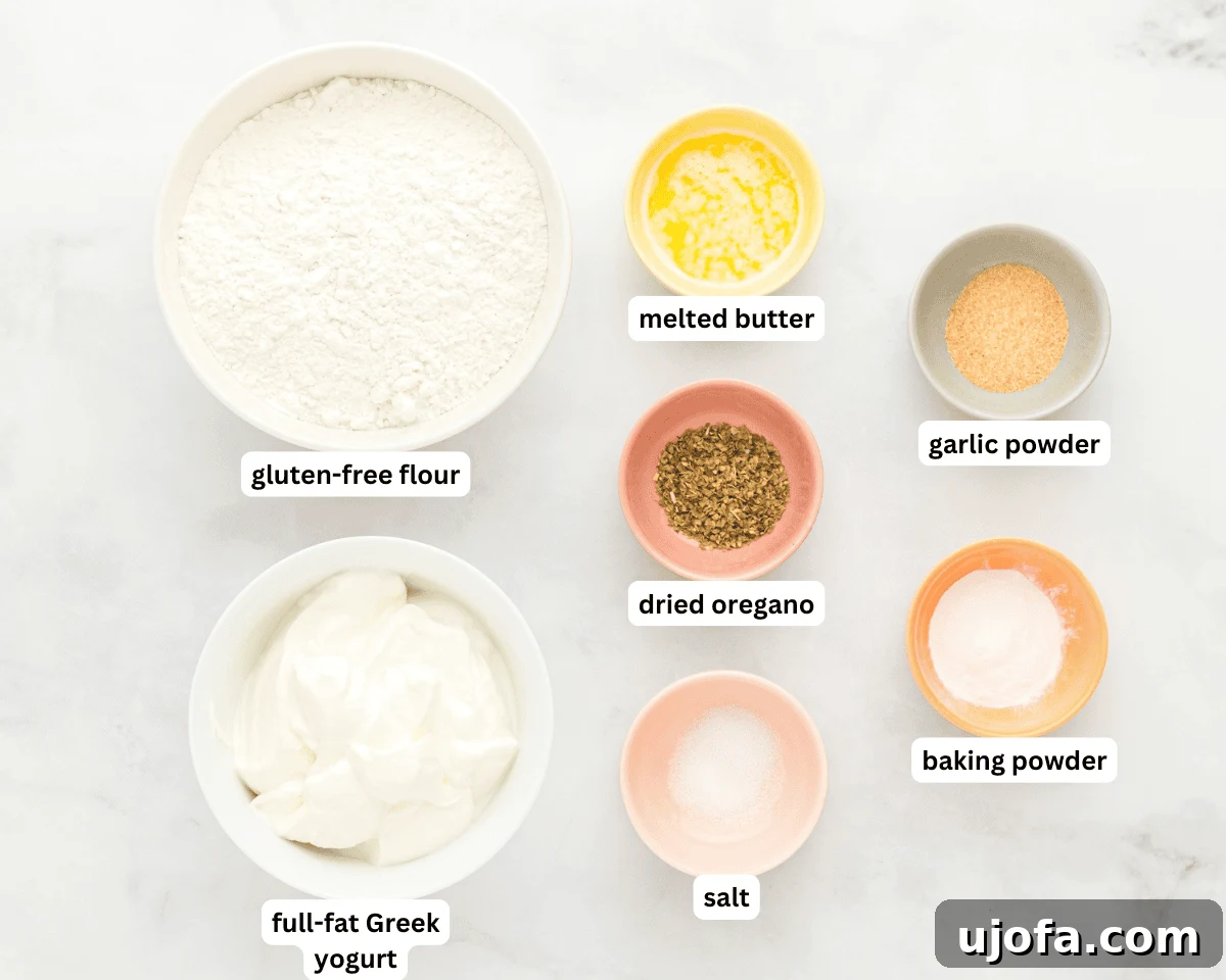 Effortless Gluten-Free Flatbread 3 various gluten-free flatbread ingredients arranged on a white marble surface