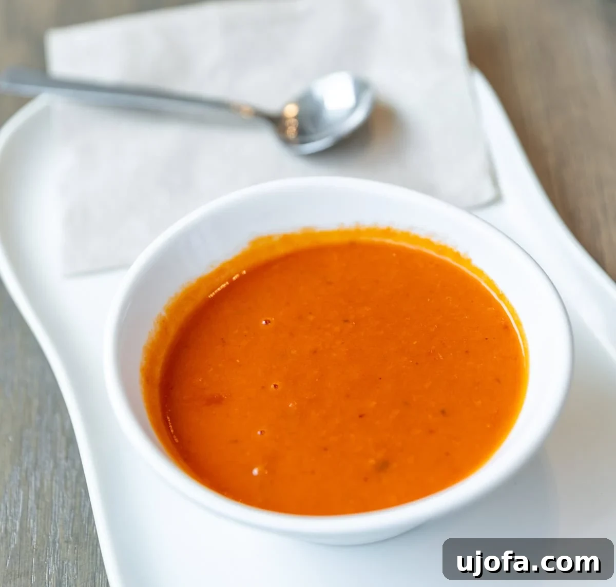 Navigating Panera Gluten-Free Options 5 A bowl of creamy tomato soup, without croutons, next to a spoon.