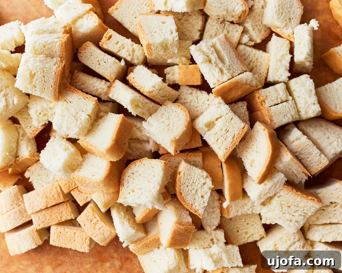 Flavorful Gluten-Free Stuffing 7 Bread cut into cubes for gluten-free stuffing recipe