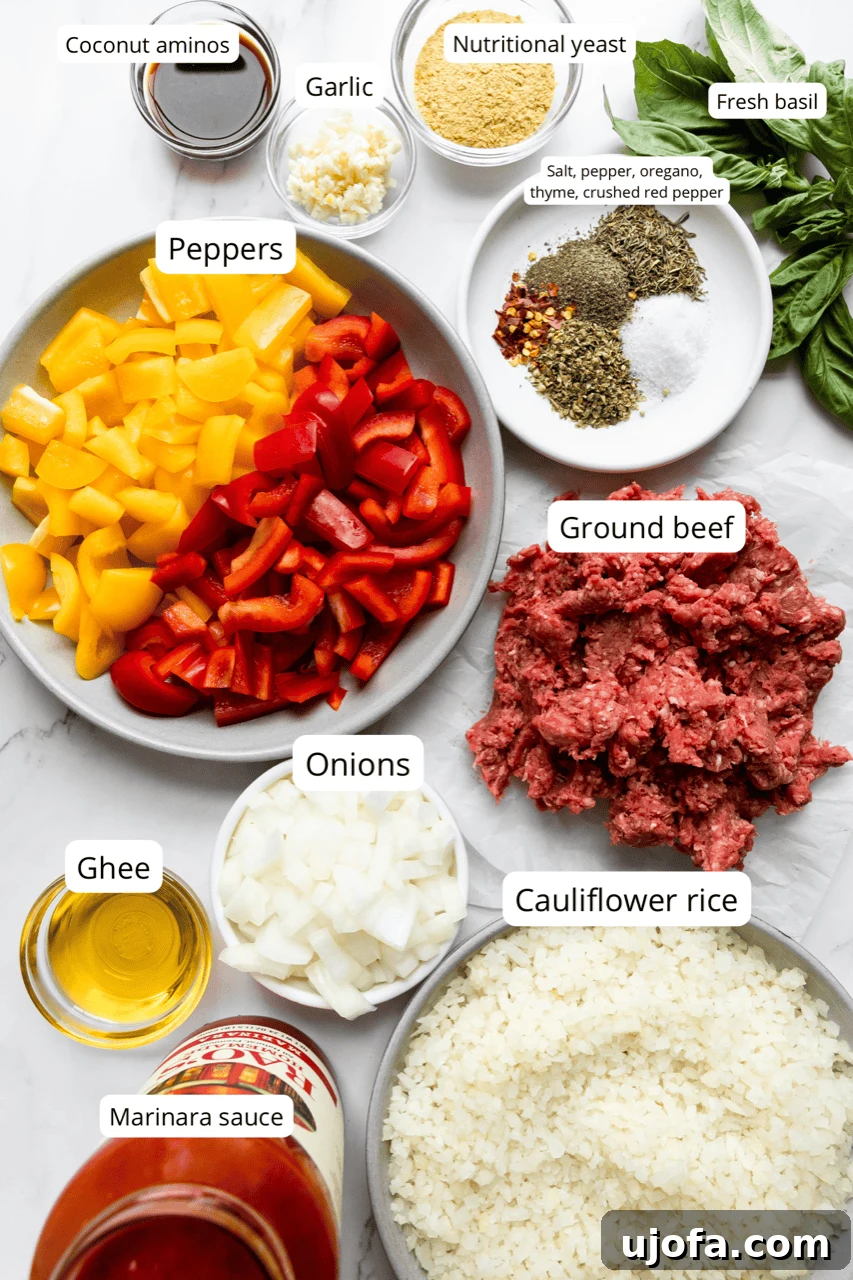 Open-Faced Stuffed Pepper Skillet 3 ingredients for unstuffed pepper skillet