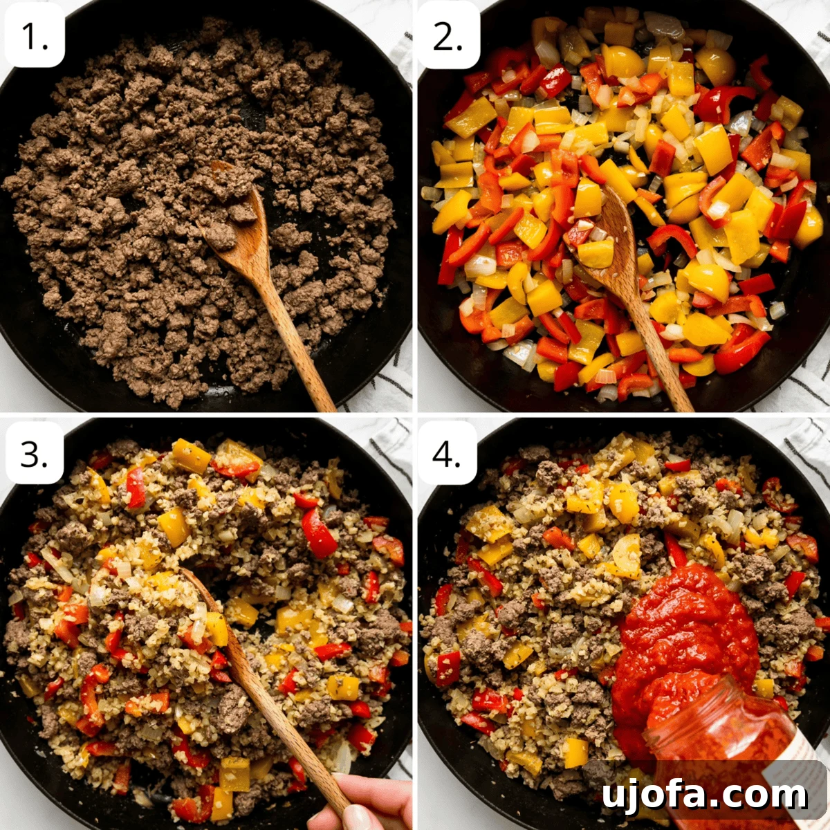 Open-Faced Stuffed Pepper Skillet 4 steps for how to make a deconstructed stuffed pepper in a skillet