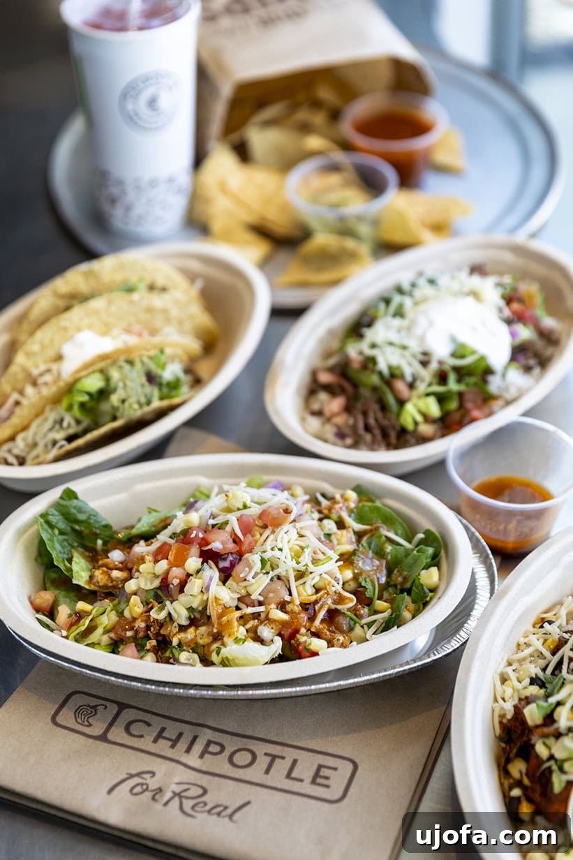 an assortment of gluten free menu items at chiptole