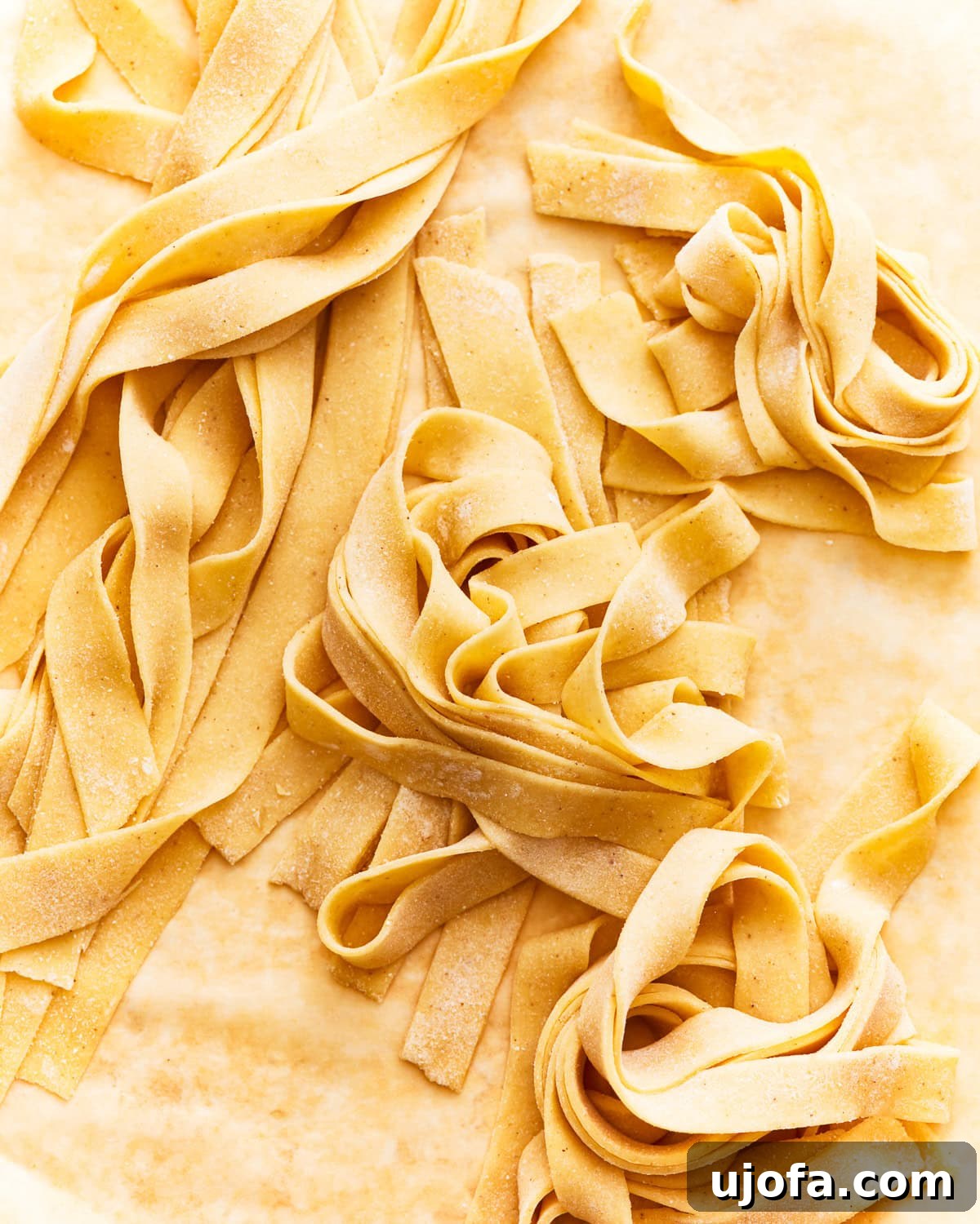 gluten-free pasta on parchment paper.
