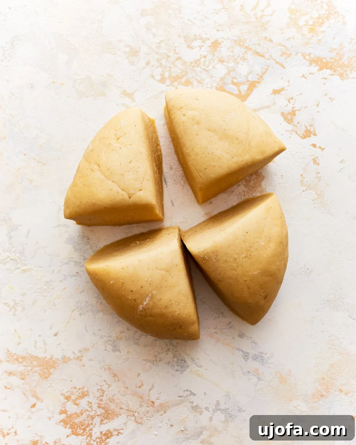gluten-free pasta dough divided into 4 portions.