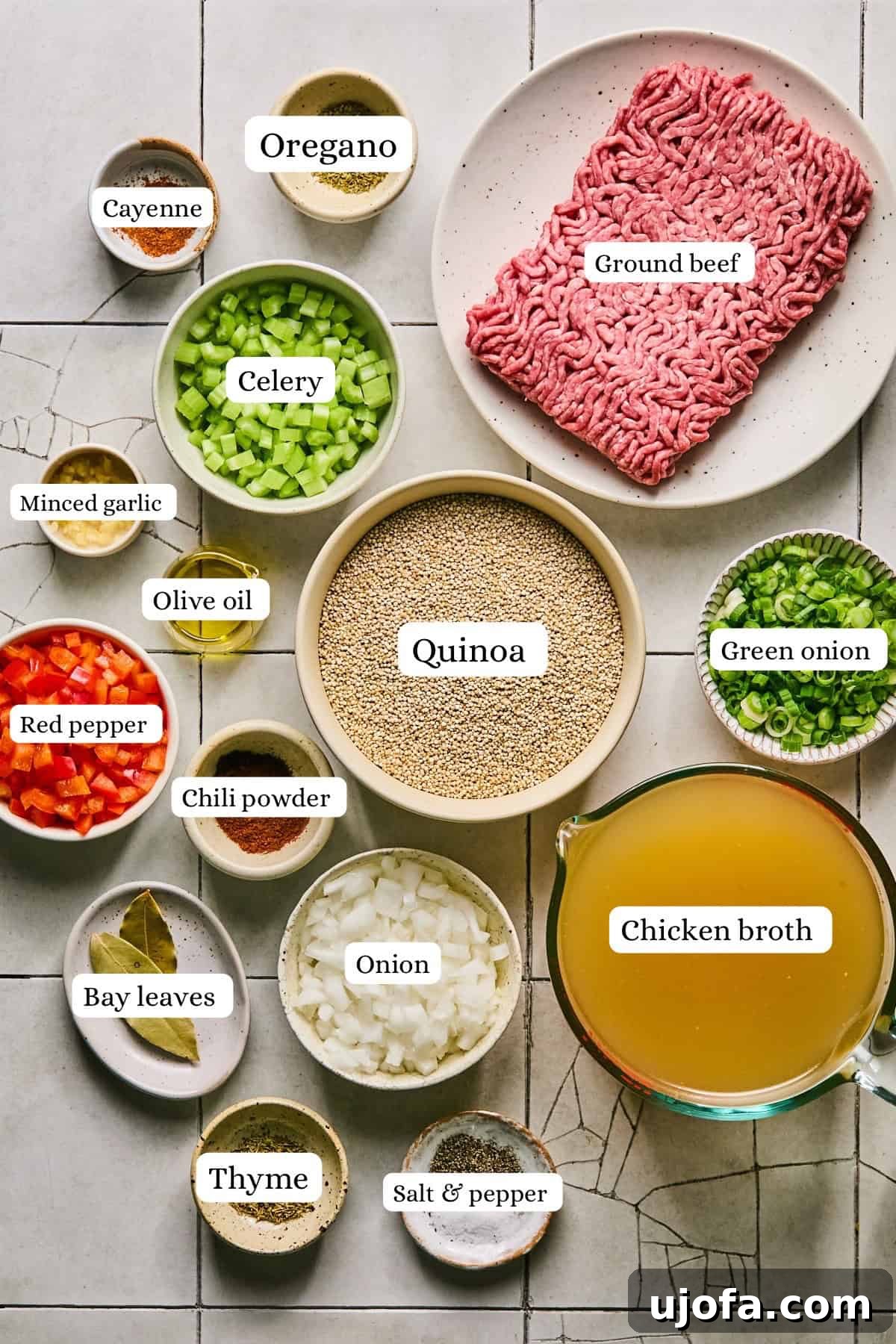 Dirty Quinoa: A Flavorful and Healthy Take on a Classic 3 Recipe ingredients laid out in small bowls, clearly labeled for easy preparation.