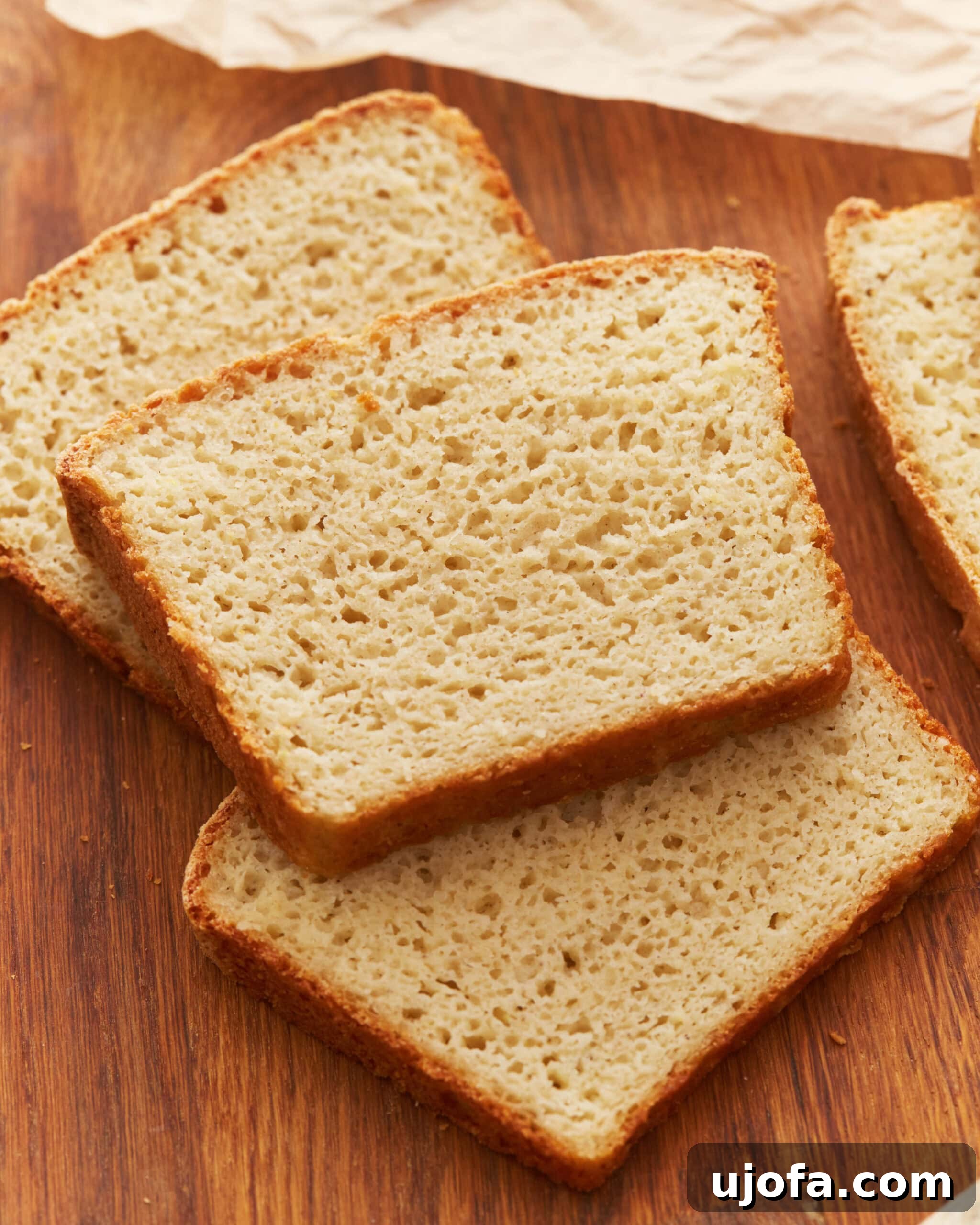 Hearty Gluten-Free Potato Loaf 5 A stack of gluten free potato bread slices.