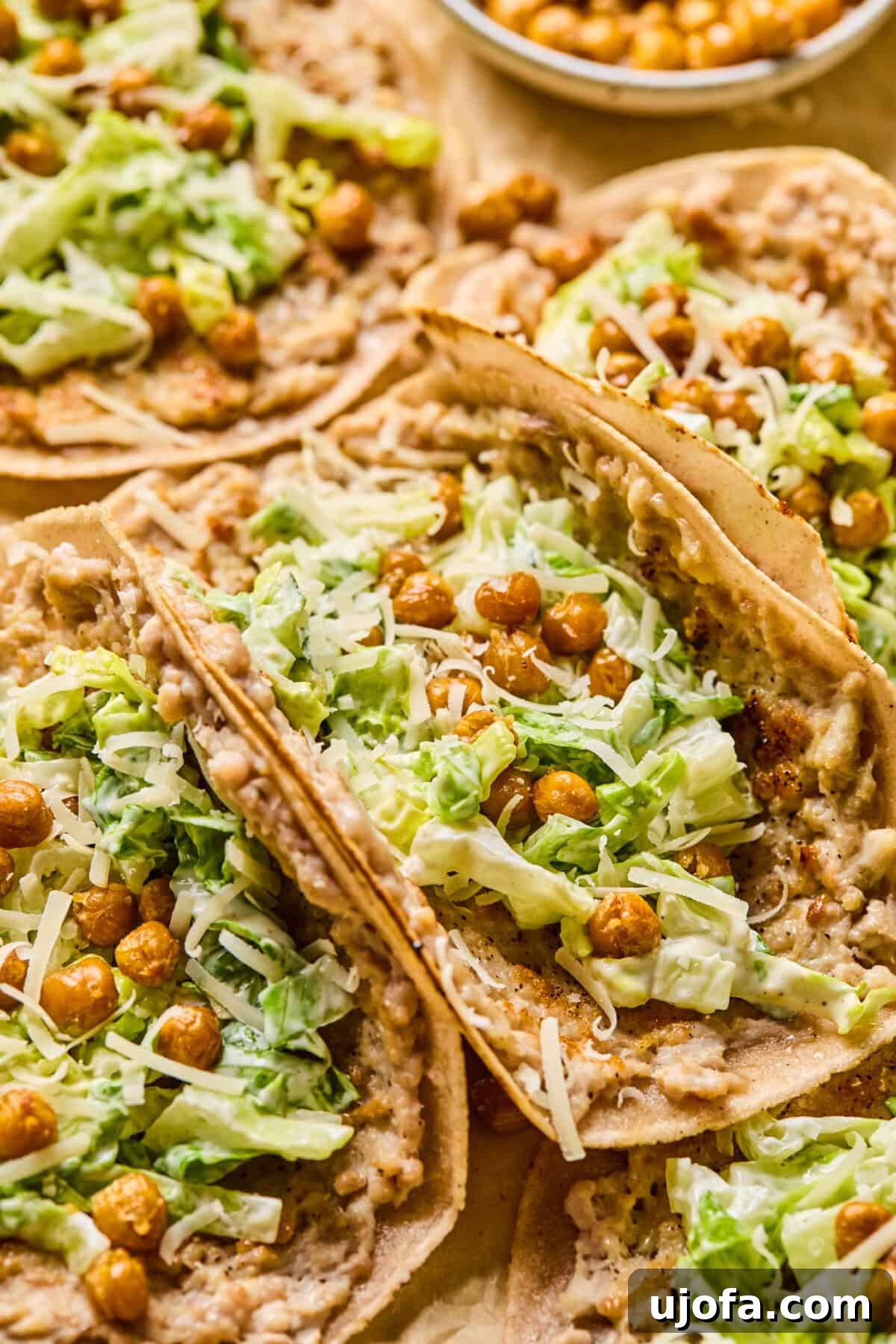 chicken caesar smash burger tacos with crispy chickpeas