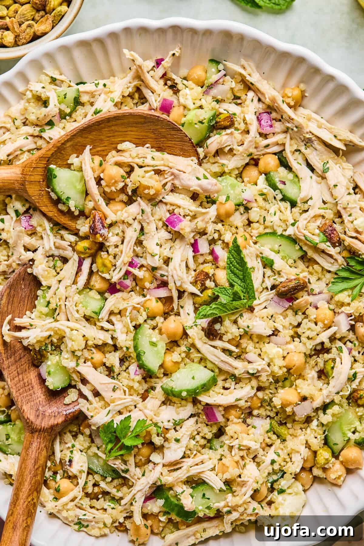 Jennifer Aniston Protein Power Prep Salad 8 A generous serving of the Jennifer Aniston Salad in a large bowl, ready to be enjoyed as a healthy and satisfying meal.
