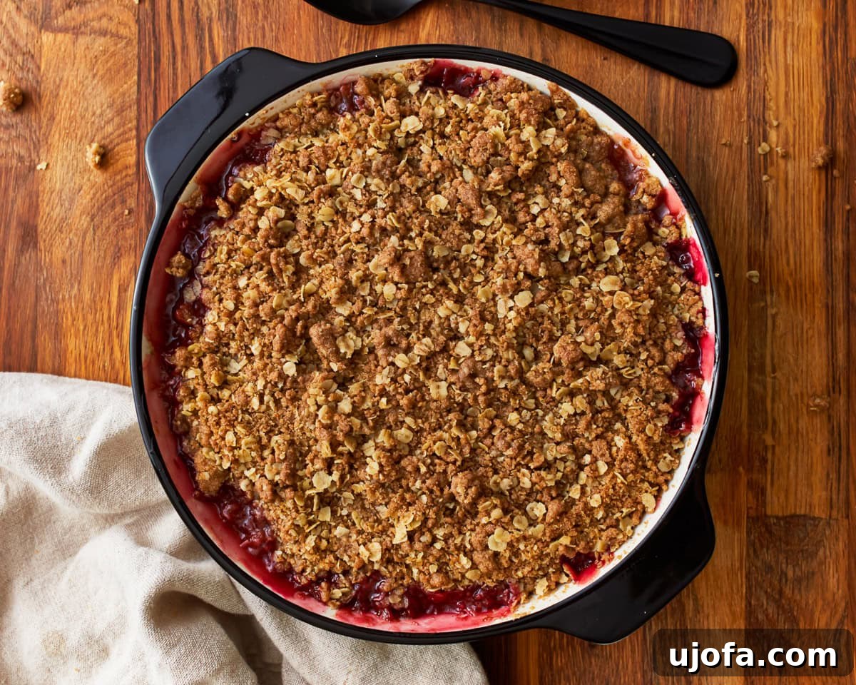 Golden Gluten-Free Peach Crisp 12 Freshly baked gluten-free peach crisp in a baking dish