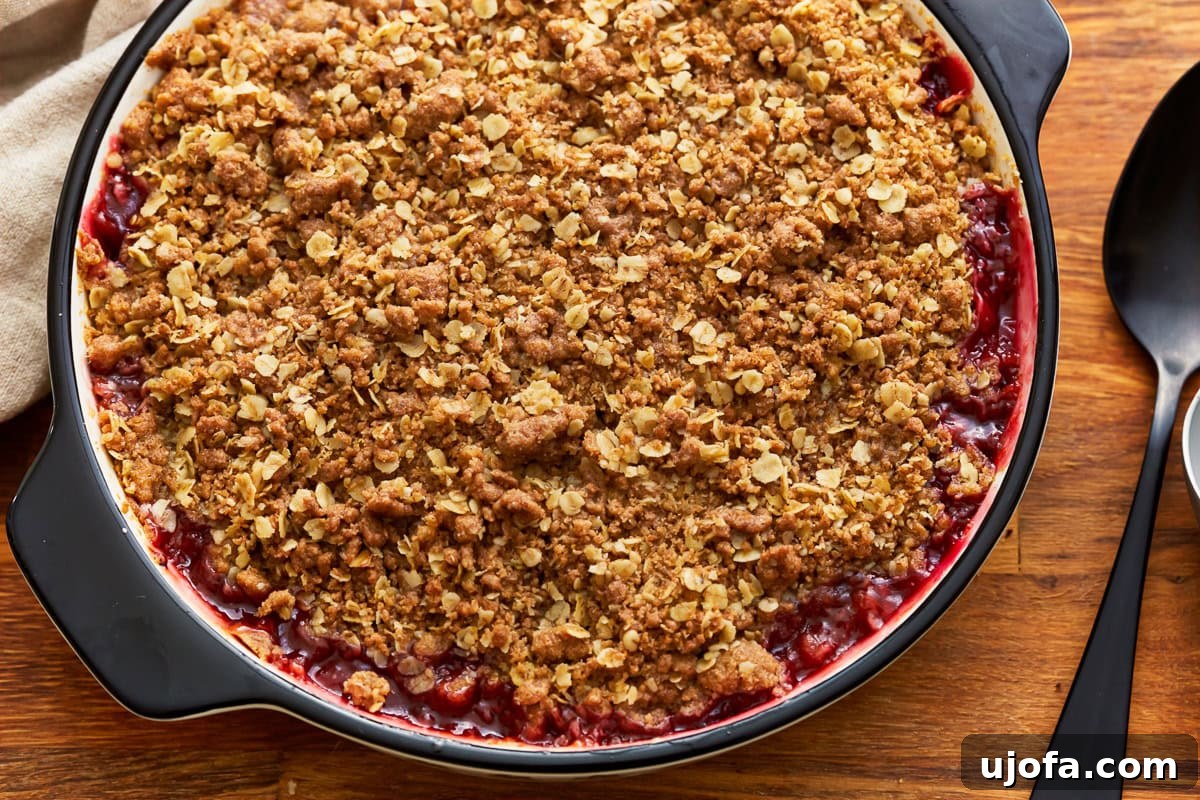 Golden Gluten-Free Peach Crisp 4 Gluten-free peach crisp in a baking dish.