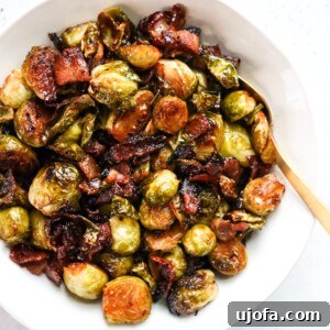 Finished 'Soy' Glazed Brussels Sprouts with Bacon in a serving bowl