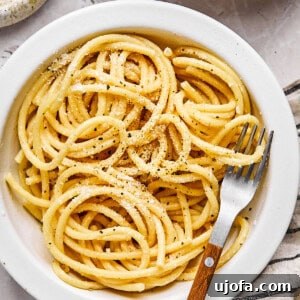 Simple 5 Ingredient Gluten Free Bucatini Cacio e Pepe 11 gluten free bucatini cacio e pepe in a white bowl