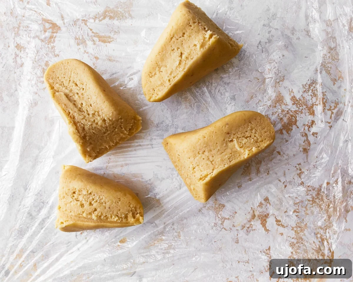 Portions of almond flour pasta dough