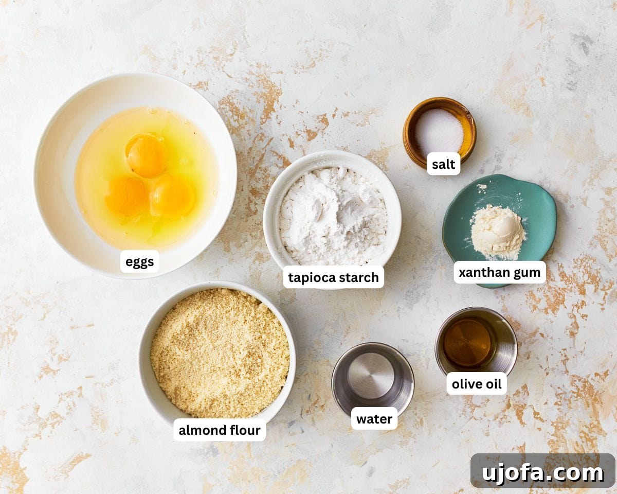 Ingredients for almond flour pasta