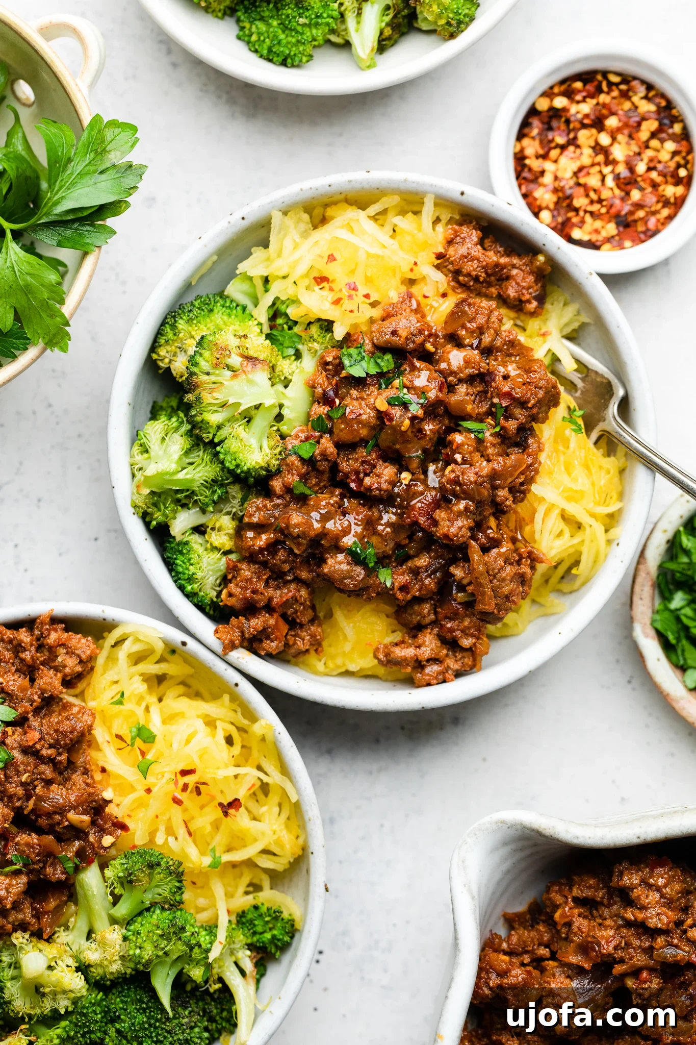 Whole30 Paleo Sloppy Joe Bowl 5 Delicious and healthy Whole30 Sloppy Joe Bowls, garnished with fresh herbs