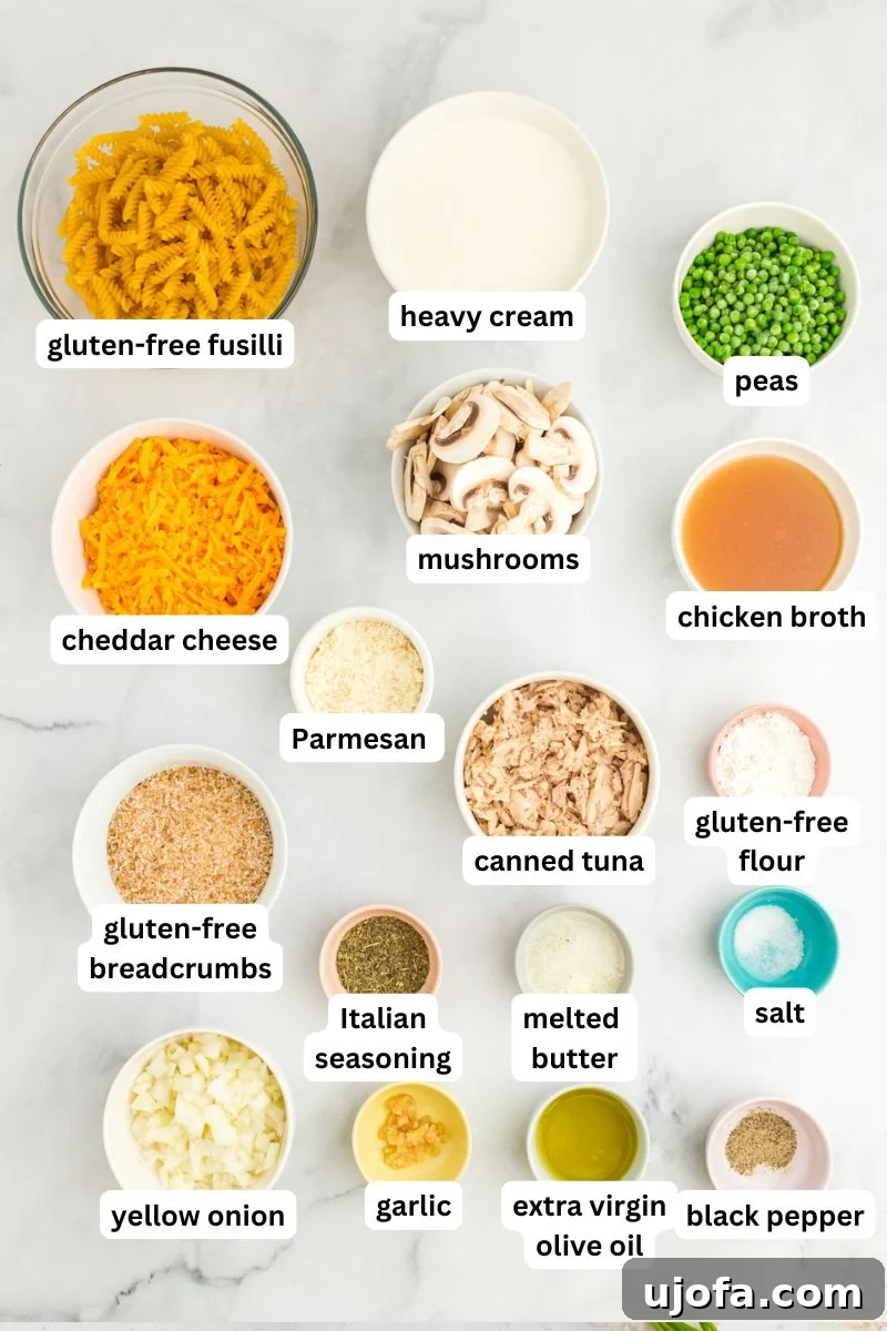 Ingredients for gluten-free tuna casserole