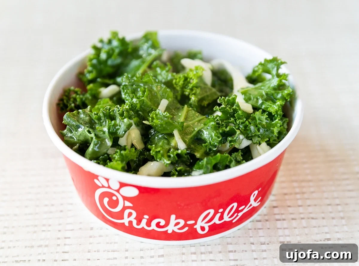 A fresh and healthy Kale Crunch Side from Chick-fil-A, offering a gluten-friendly and nutritious option.