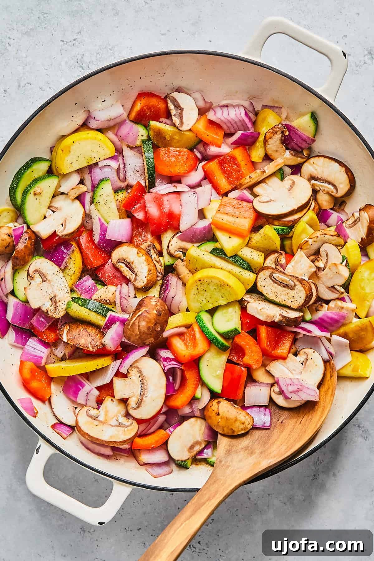 Apple Sausage Chicken Skillet Sensation 7 Fresh vegetables sautéing in skillet with olive oil