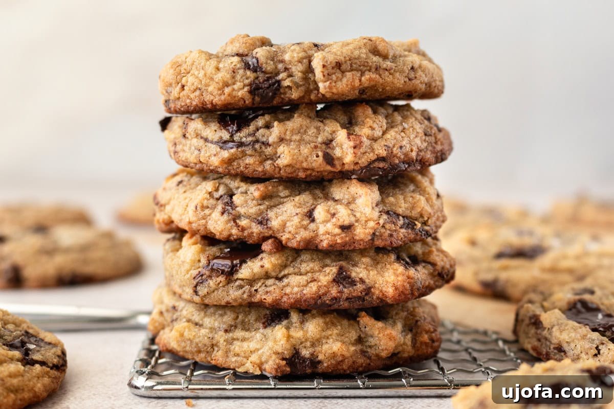 Chewy Coconut Flour Chocolate Chip Cookies 4 A stack of coconut flour chocolate chip cookies