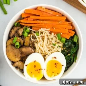 Gluten-free ramen in a bowl with eggs and vegetables