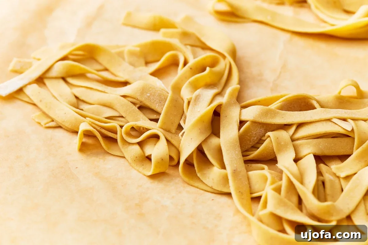 Beautifully textured gluten-free egg noodles, ready to be cooked and served.