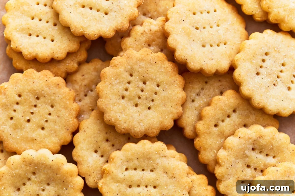 Buttery Golden Gluten-Free Crackers 4 Close up of a pile of golden, perfectly baked gluten-free ritz crackers, highlighting their texture.