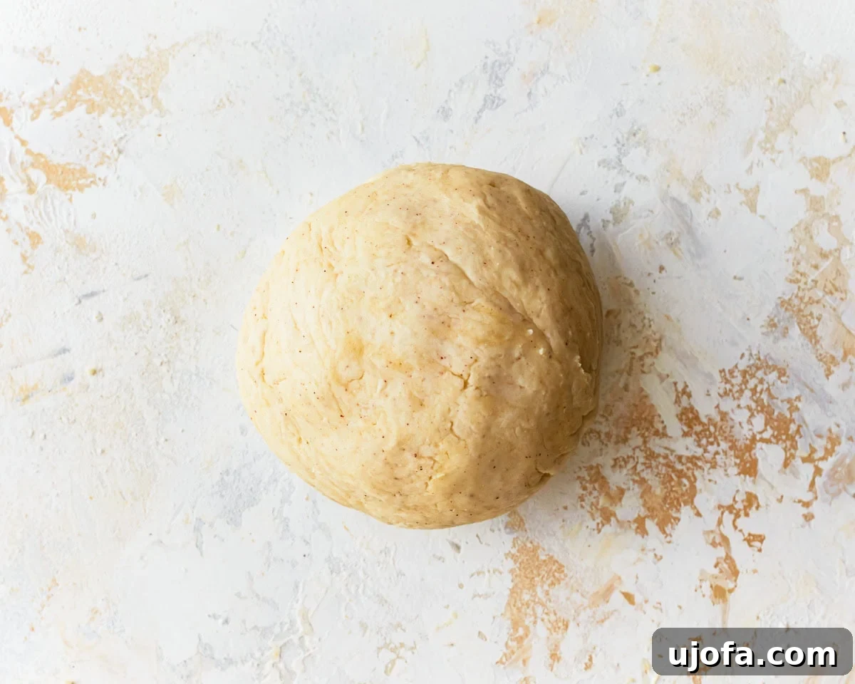 Buttery Golden Gluten-Free Crackers 9 A shaggy ball of gluten-free ritz cracker dough forming in a mixing bowl after adding ice water.