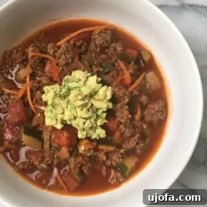 Whole30 Veggie Loaded Beef Chili in a bowl