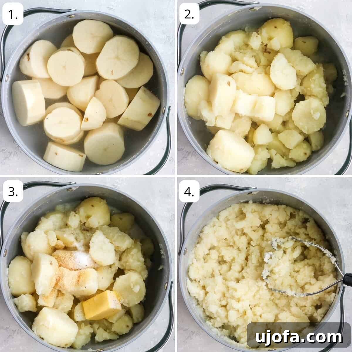 Buttery Smooth Dairy-Free Mash 5 4 photos to show how to make dairy free mashed potatoes on the stove top