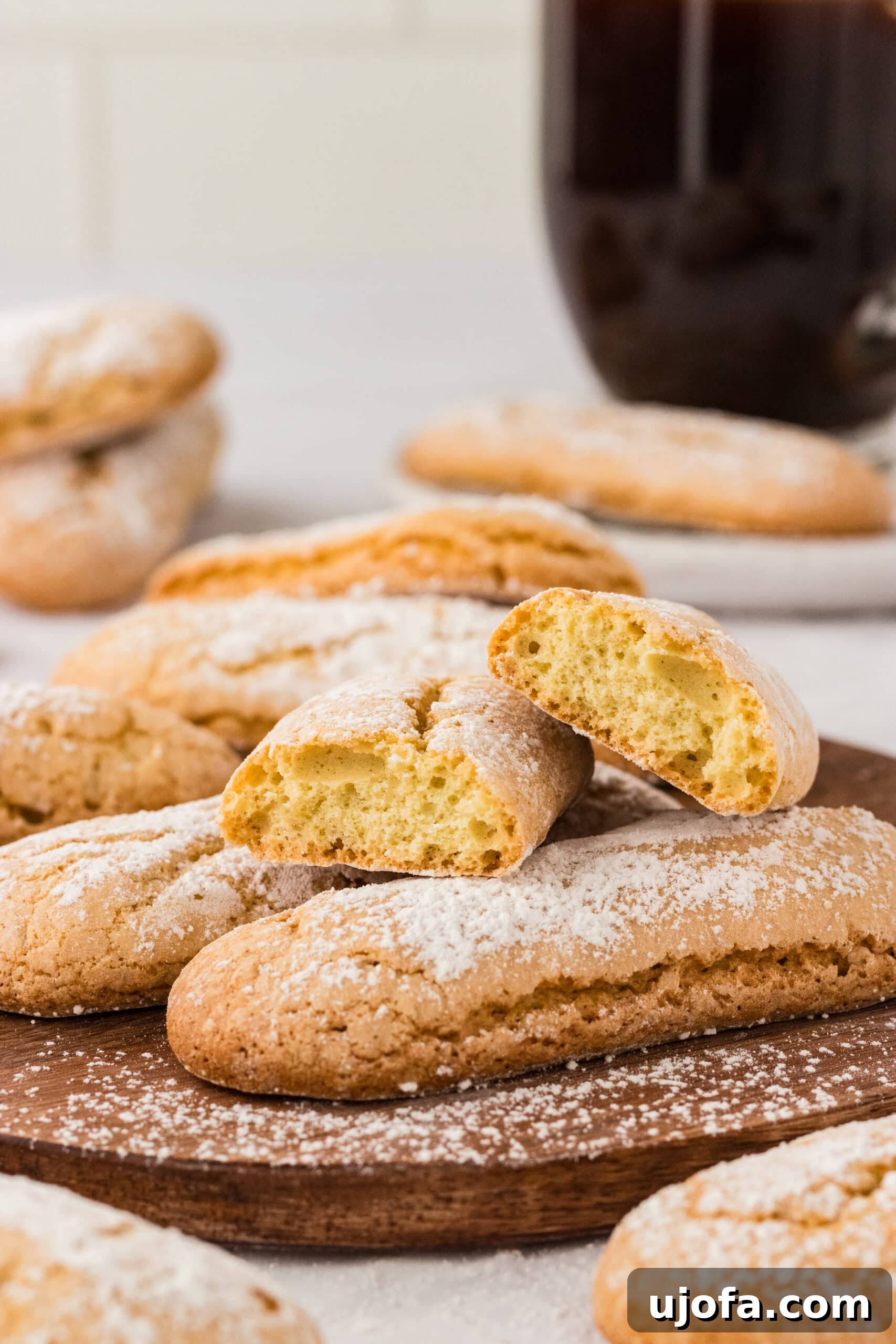 The Ultimate Gluten-Free Ladyfingers 2 front on photo of a few gluten free ladyfingers stacked on top of each other