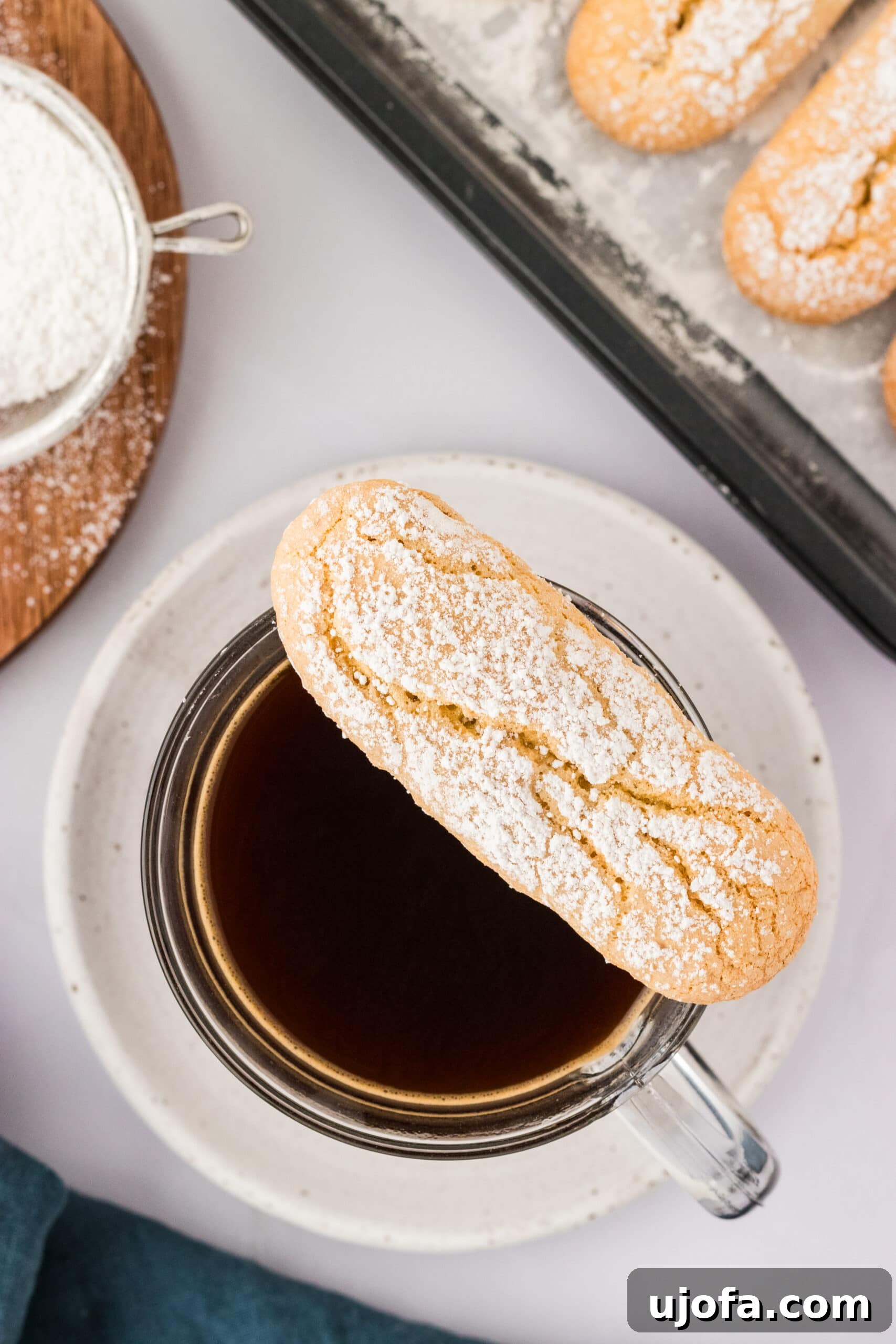 The Ultimate Gluten-Free Ladyfingers 5 1 lady finger resting on top of clear mug with coffee