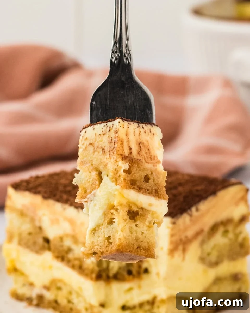 fork with piece of tiramisu