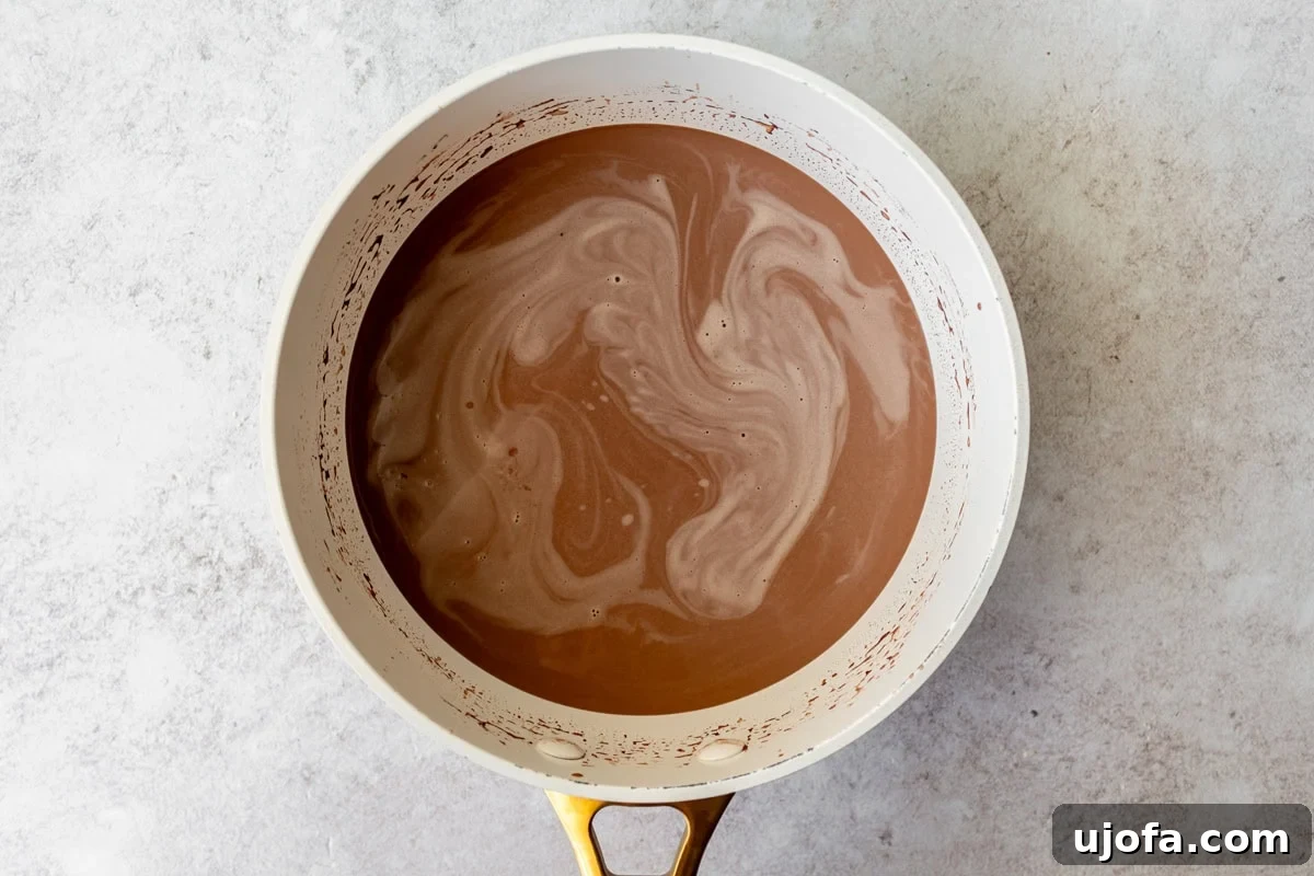 Plant-Based Chocolate Indulgence 8 hot chocolate mix in saucepan being heated up