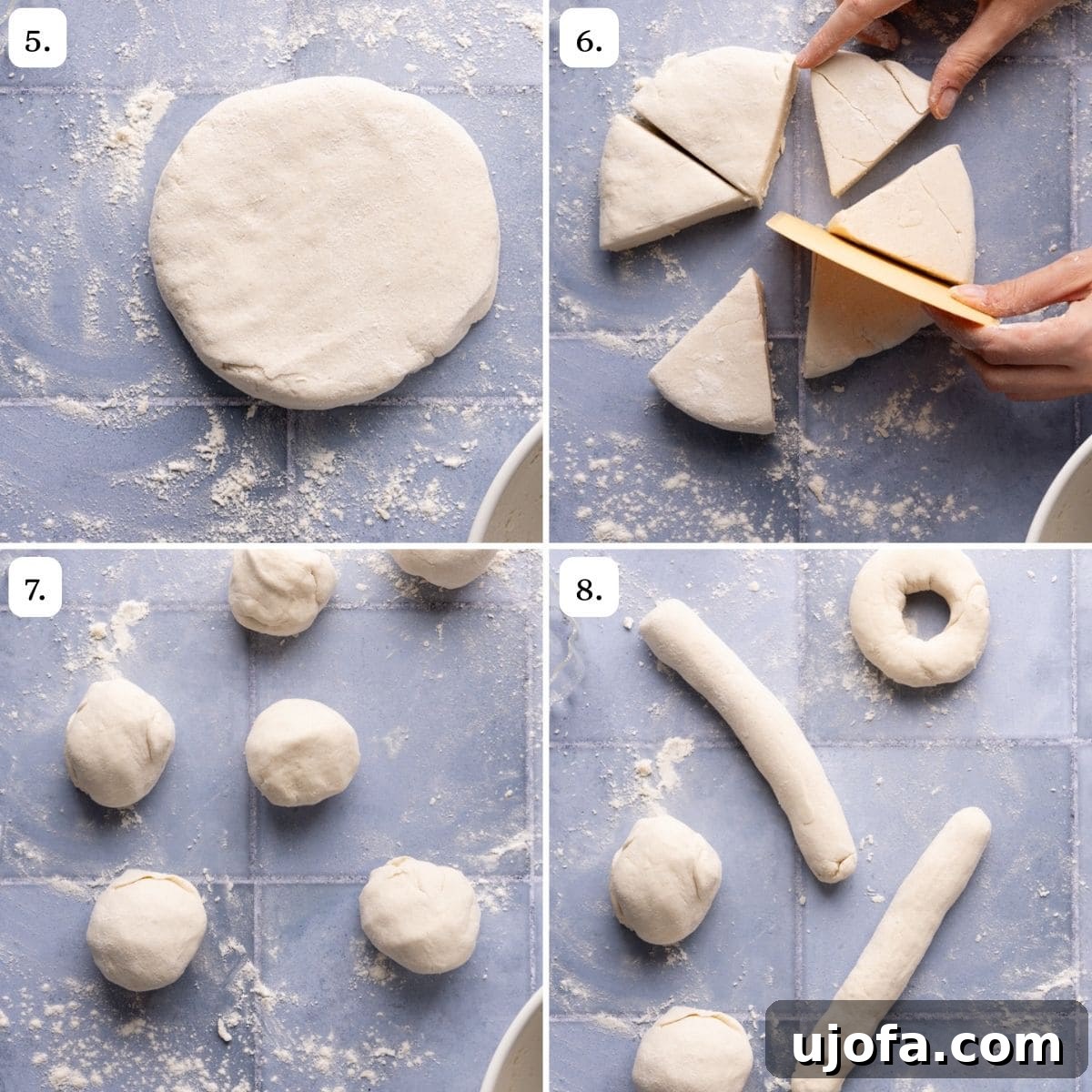 Effortless High Protein Gluten Free Cottage Cheese Bagels 5 Photo collage of steps 5-8 of how to make cottage cheese bagels.