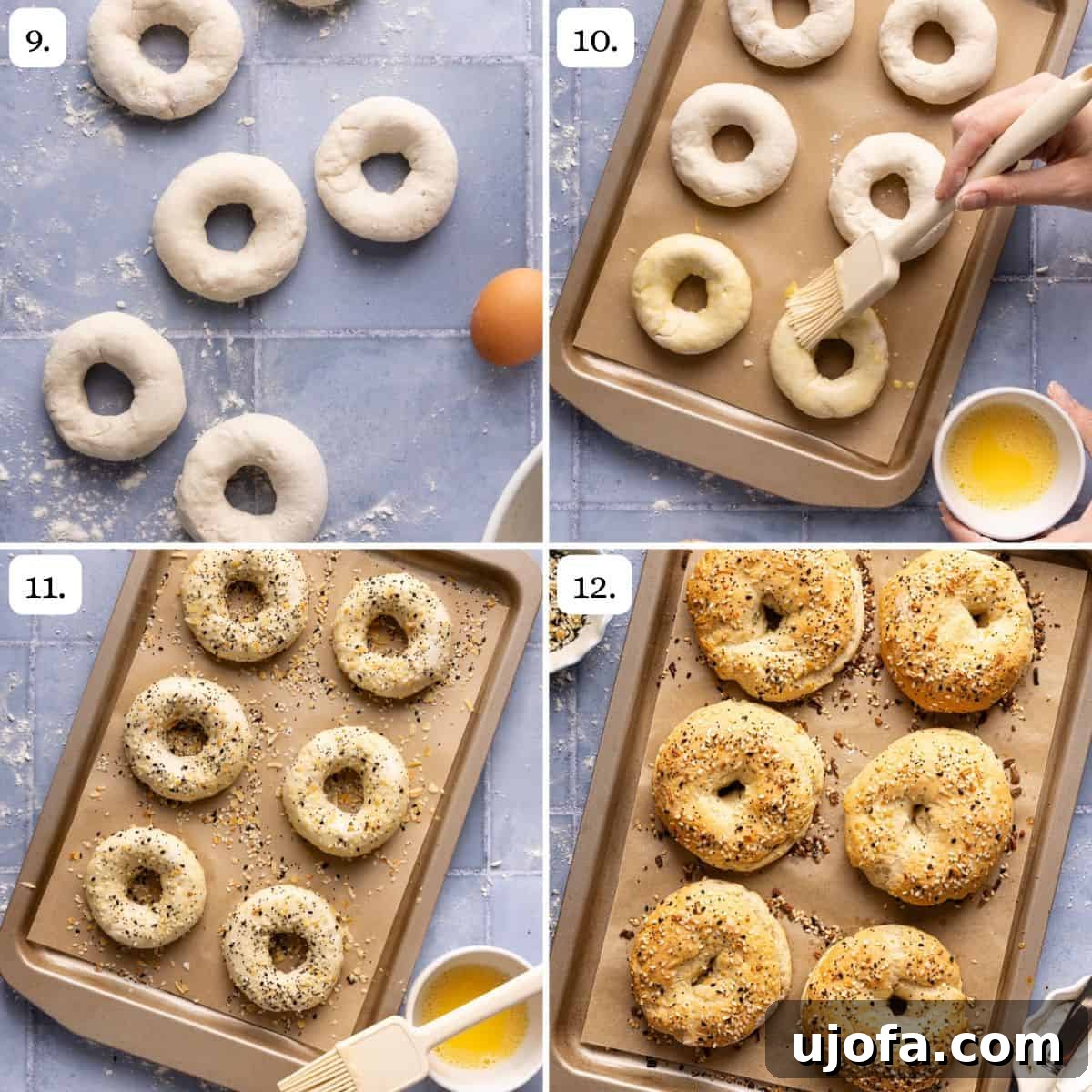 Effortless High Protein Gluten Free Cottage Cheese Bagels 6 Photo collage of steps 9-12 of how to make cottage cheese bagels.