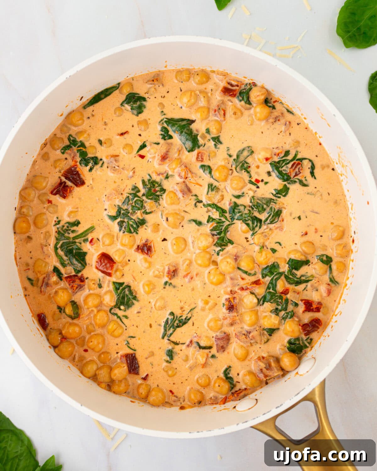 The Hummus Proposal 4 overhead view of marry me chickpeas in white pot