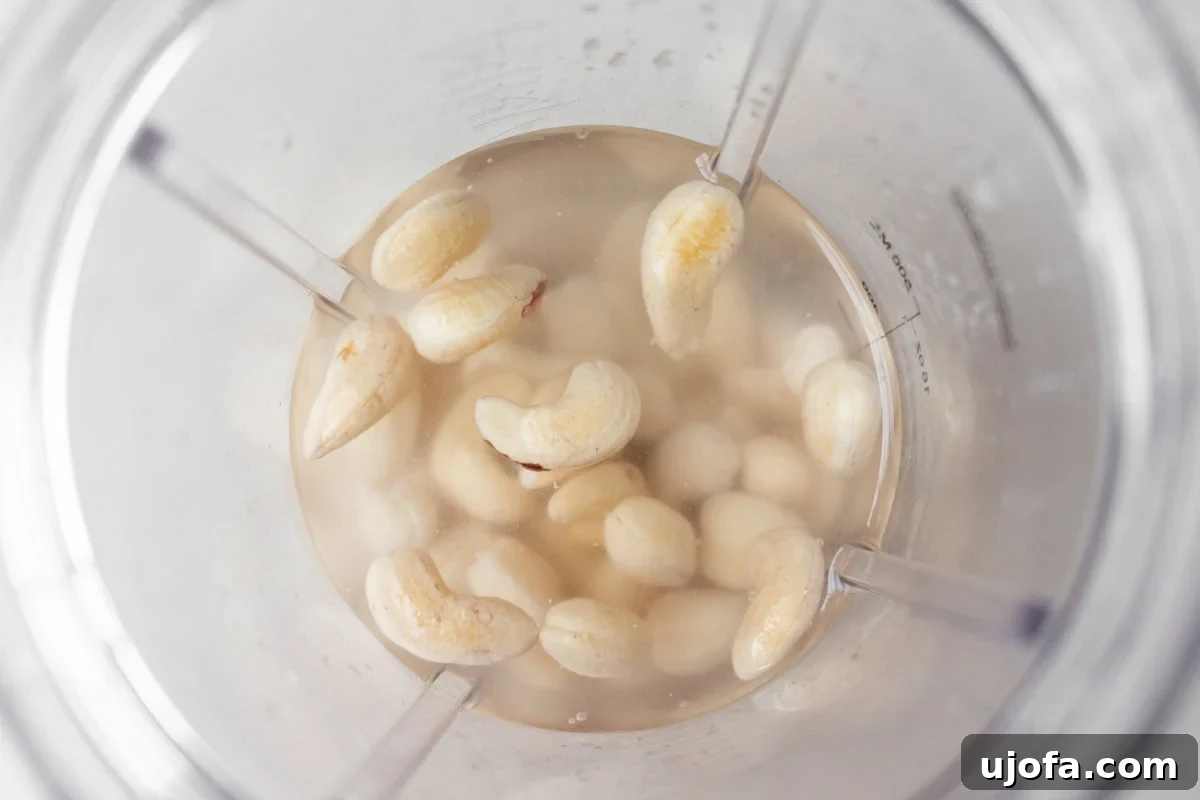 soaked cashews in a high speed blender covered with water 