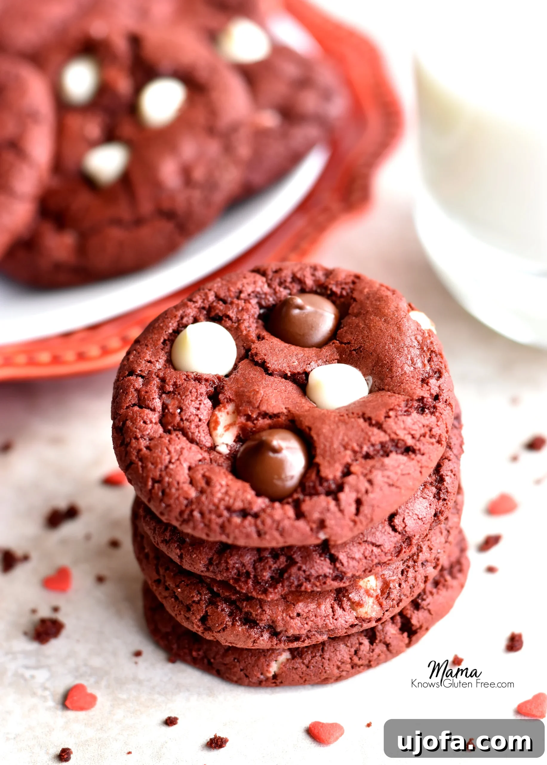 Delicious Gluten-Free Red Velvet Chocolate Chip Cookies, perfect for any occasion.
