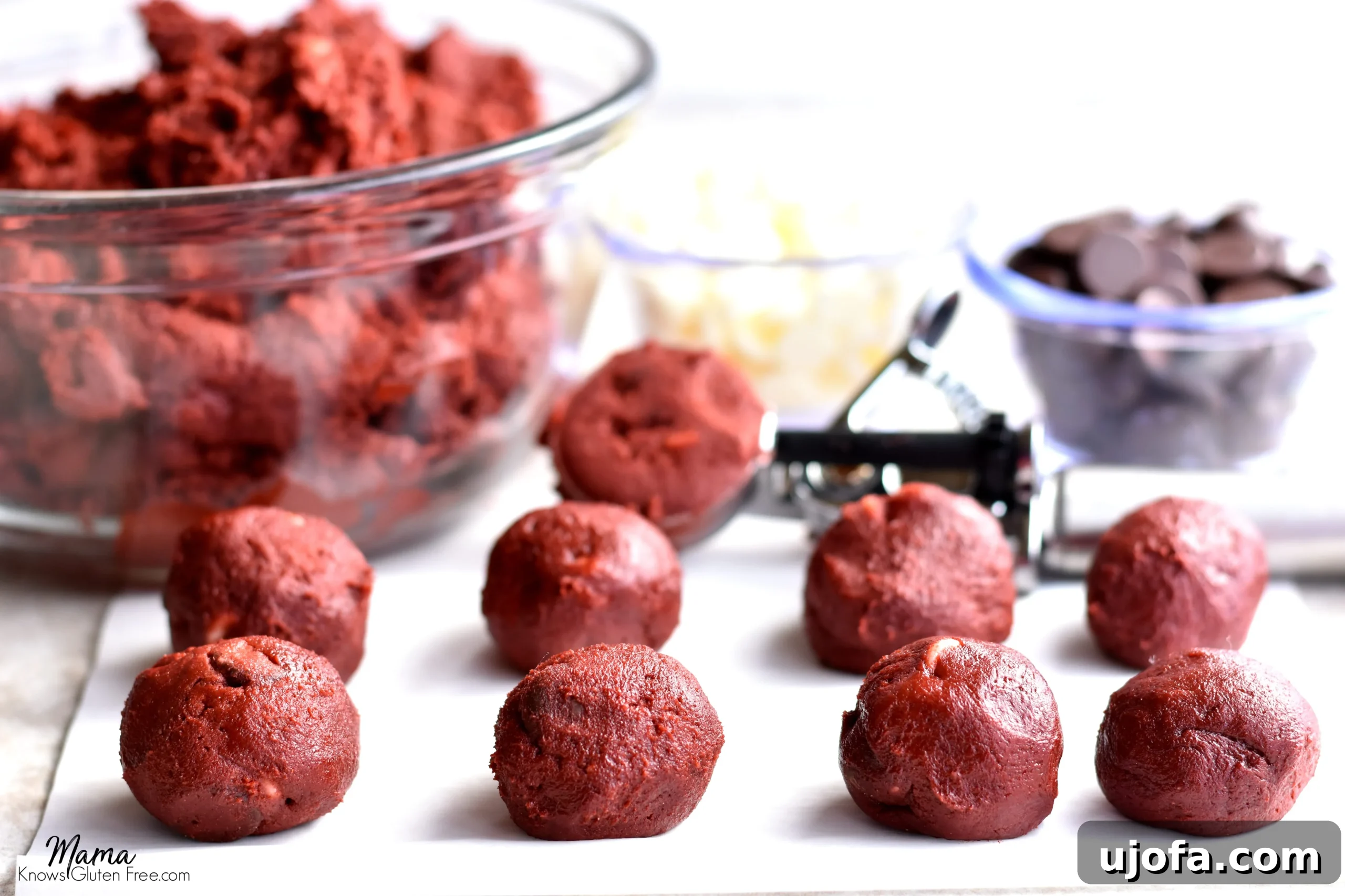 Unbaked Gluten-Free Red Velvet Cookie Dough Balls