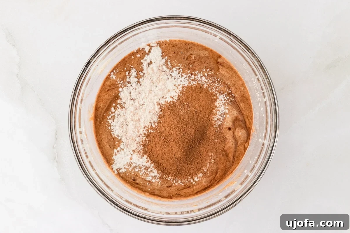 Molten Gluten Free Chocolate Bliss 11 Cocoa powder and gluten-free flour being sifted and folded into the chocolate lava cake batter.