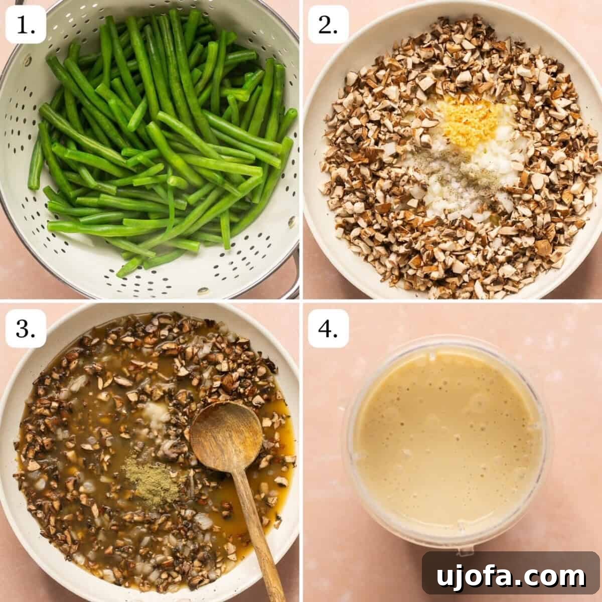 numbered step by step photos showing how to prepare the mushroom sauce