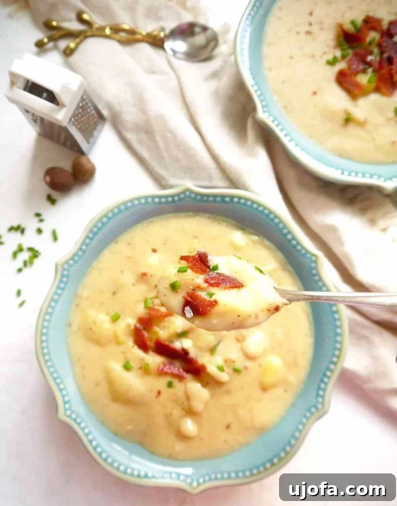 Paleo Whole30 Potato Soup, a creamy and comforting dairy-free alternative.