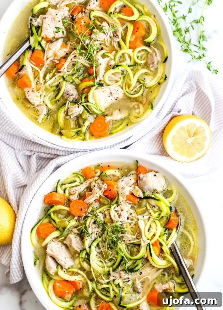 Instant Pot Whole30 Chicken Zoodle Soup, a light and healthy twist on a classic.