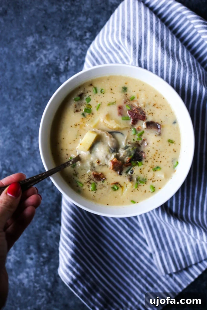 Whole30 Clam Chowder, a creamy and dairy-free version of the classic seafood soup.