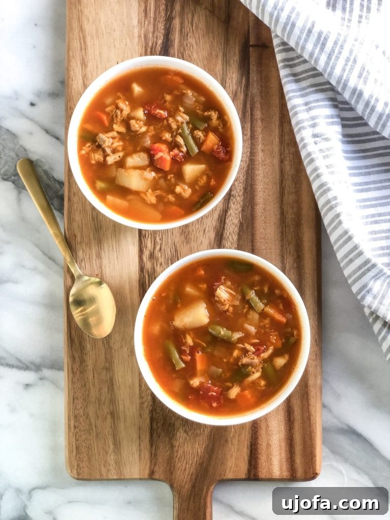 Whole30 Maryland Crab Soup, a flavorful seafood soup with vegetables.
