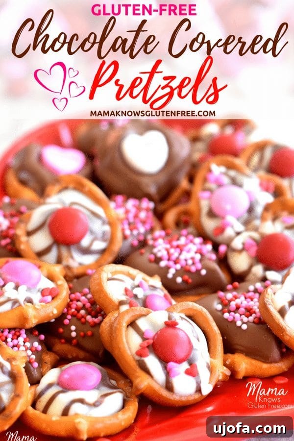 Irresistible Gluten Free Chocolate Pretzels for Valentines 5 Gluten-free chocolate covered pretzels Valentine's Day social media pin