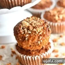 Wholesome Paleo Carrot Cake Muffins 5 Close-up of two perfectly baked Paleo carrot cake muffins, showcasing their moist, tender crumb and golden-brown tops, emphasizing their healthy and delicious appeal.