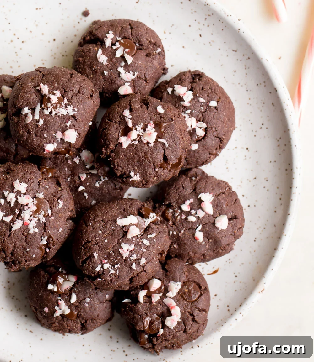 Rich double chocolate mint cookies, with a hint of peppermint, perfect for a paleo holiday treat.
