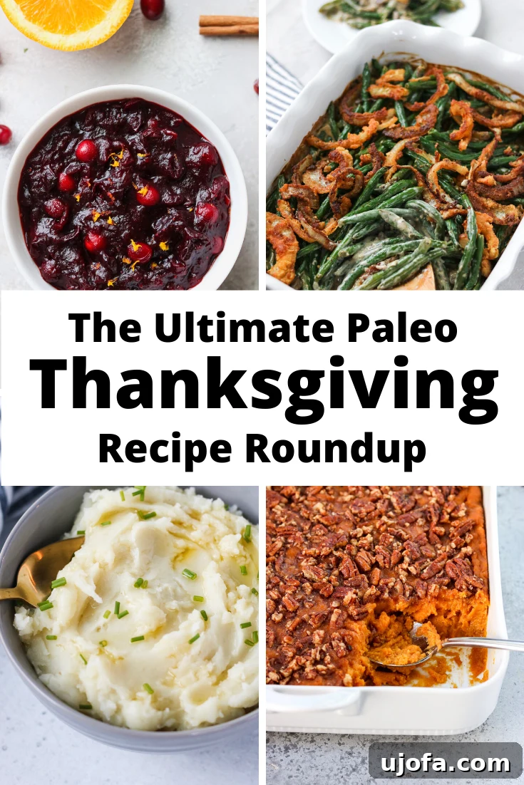 Muhteşem Paleo Şükran Günü Sofrası İçin Her Şey 2 A beautifully set Thanksgiving table featuring an array of healthy, paleo-friendly dishes like roasted turkey, various vibrant side dishes, and fresh garnishes, all glowing under warm ambient light.